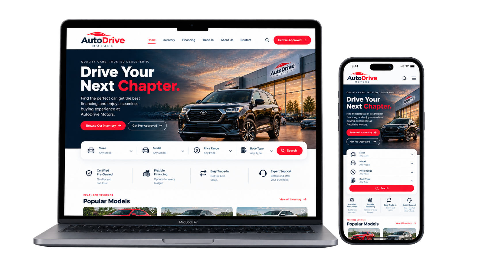 AutoDrive Motors professional business website mockup