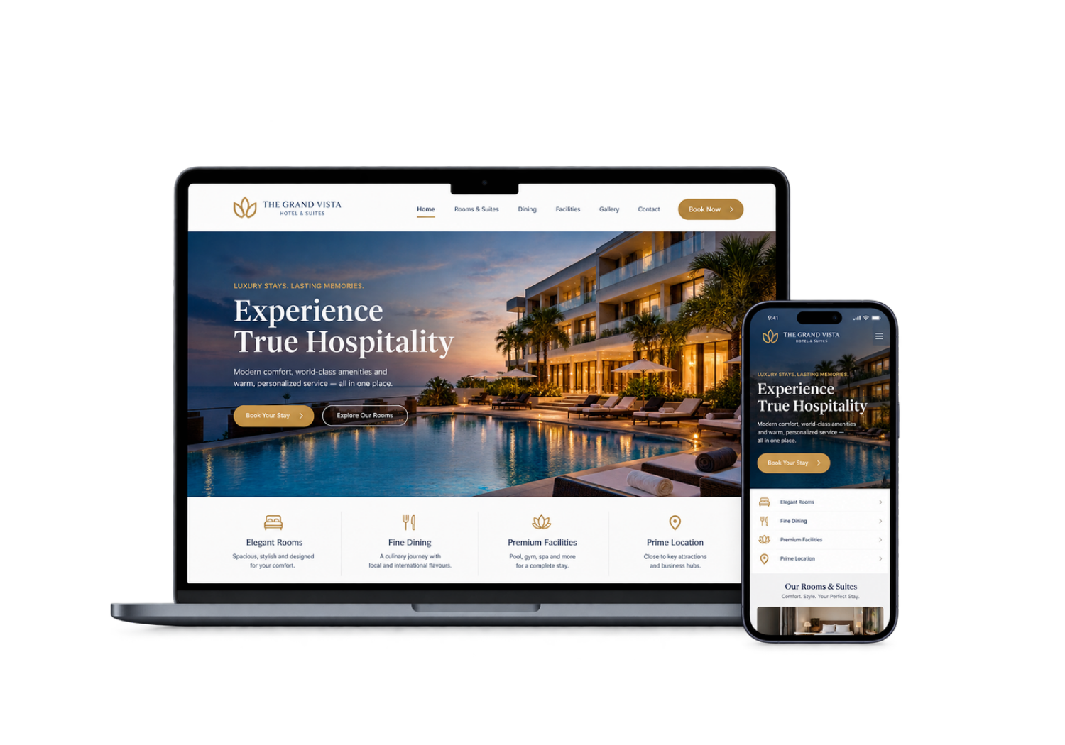 Hospitality website design mockup