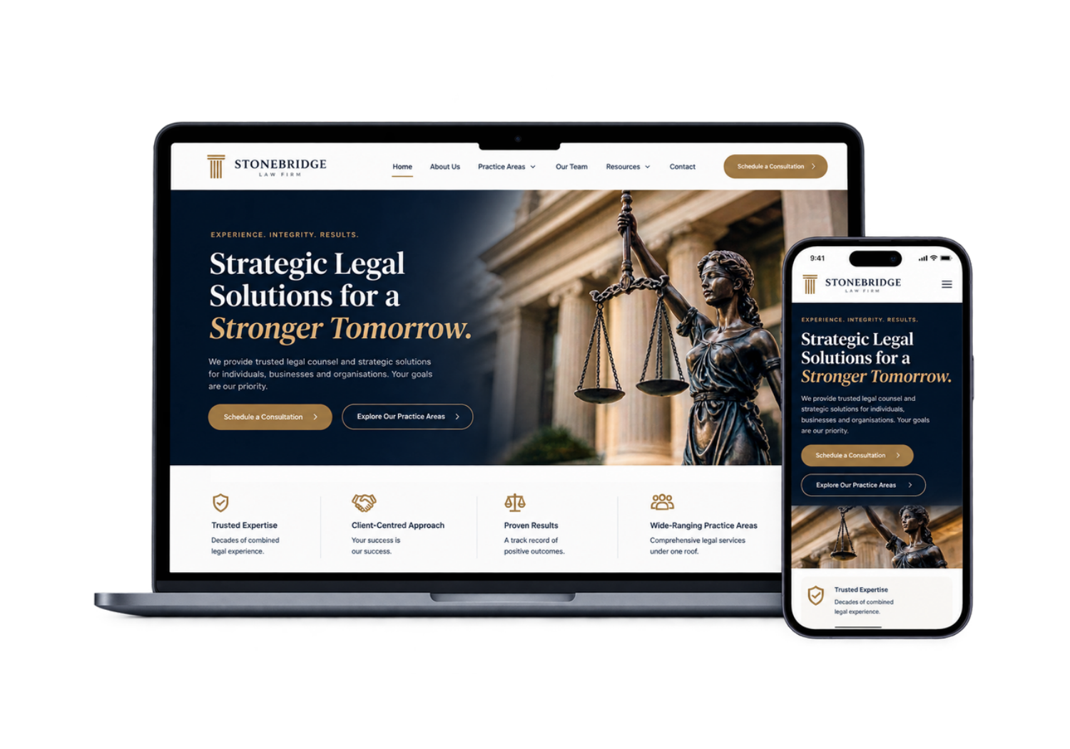 Professional services website design mockup