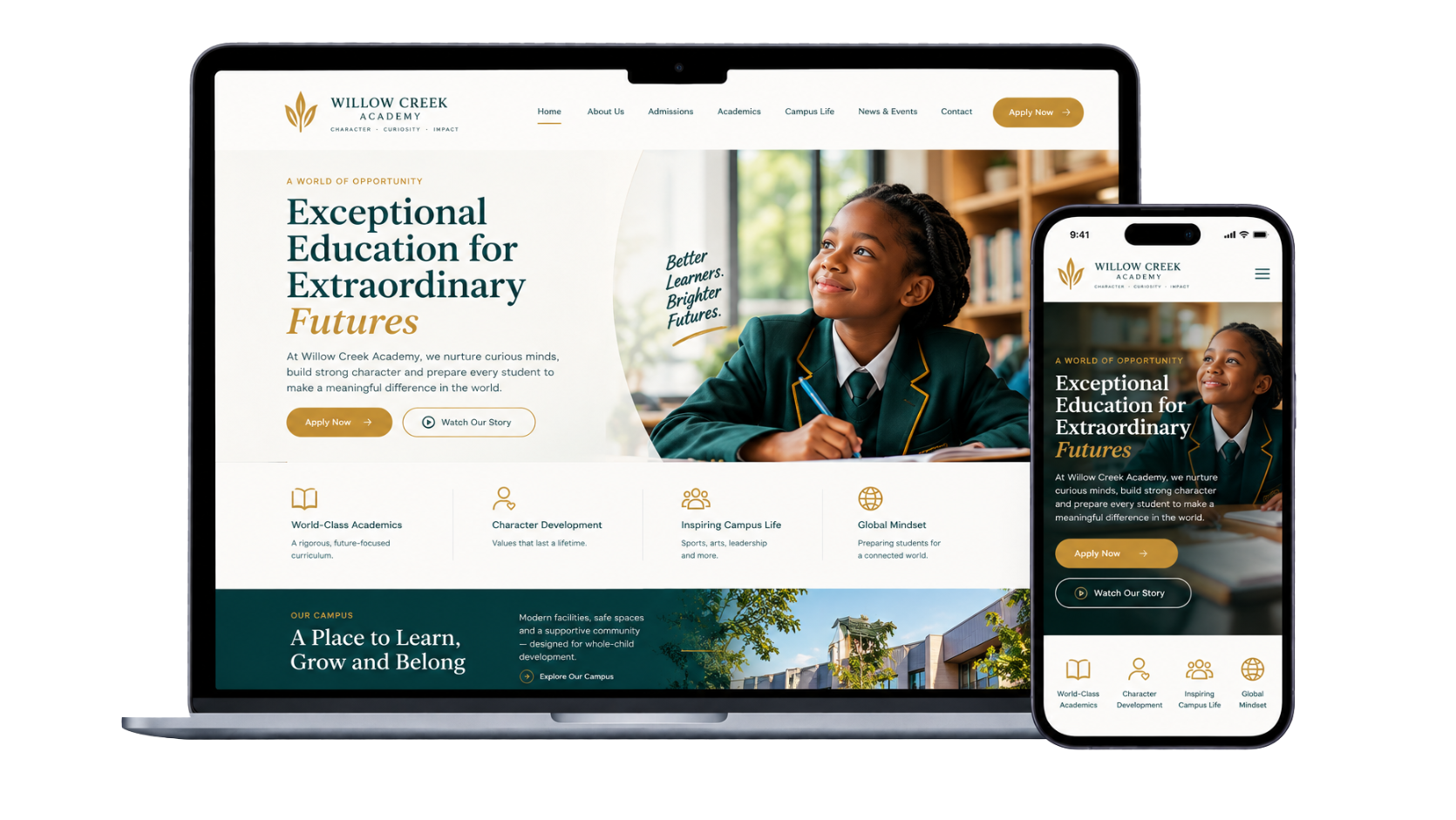 Private school website design mockup